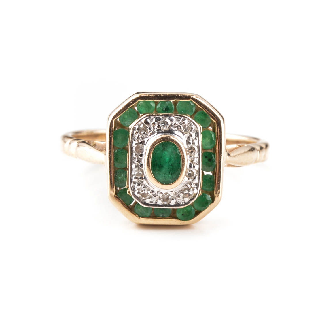 14K Yellow Gold Diamond and Emerald Ring