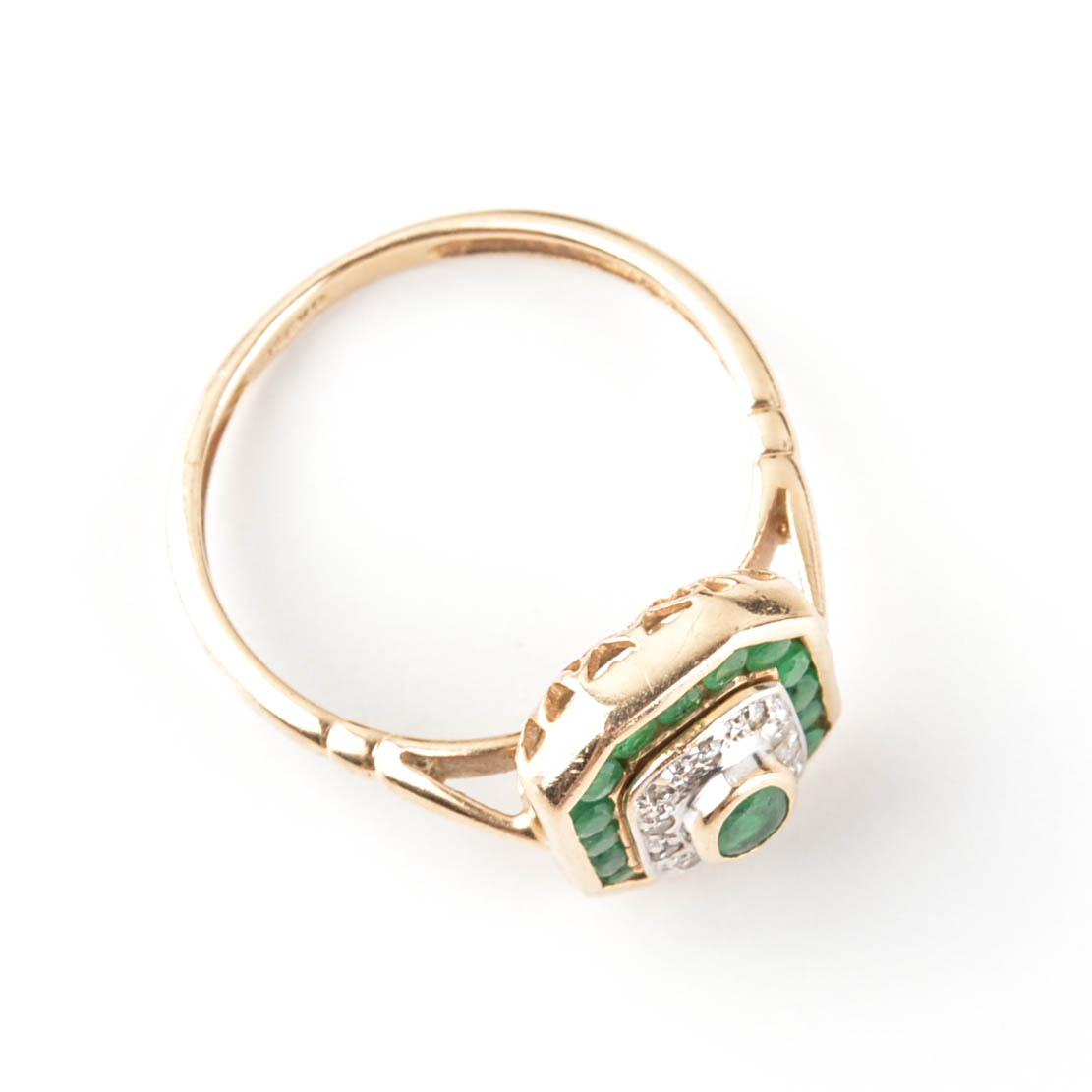 14K Yellow Gold Diamond and Emerald Ring