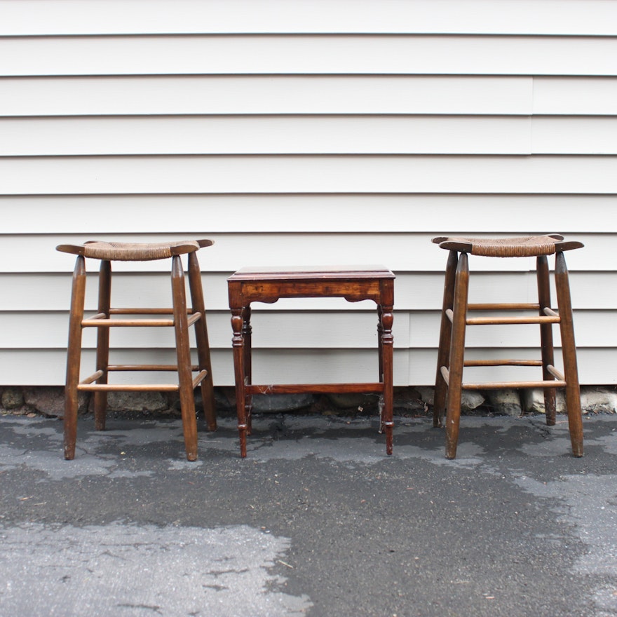 Pair of Vintage Stools and Side Table