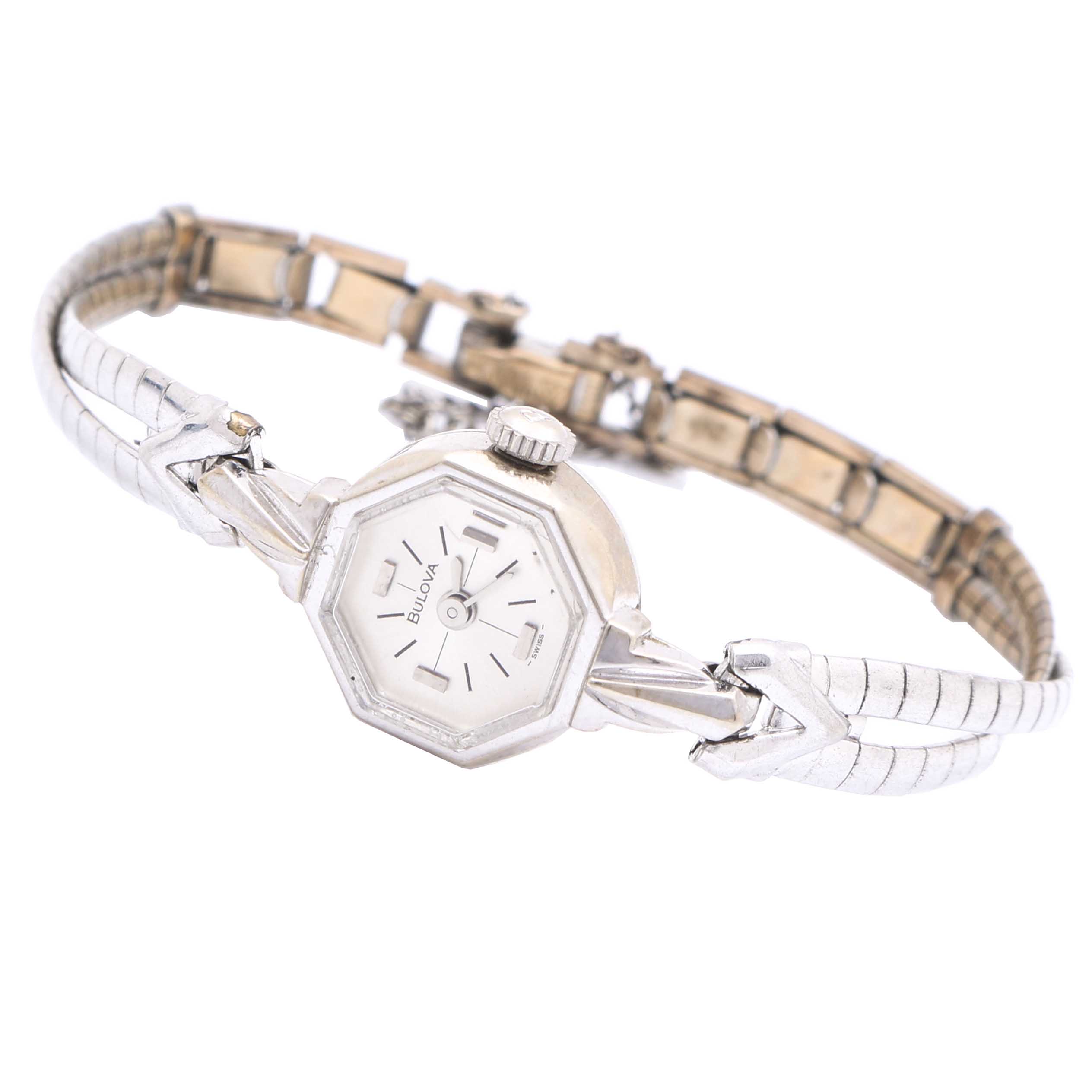 Bulova 14K White Gold Analog Watch