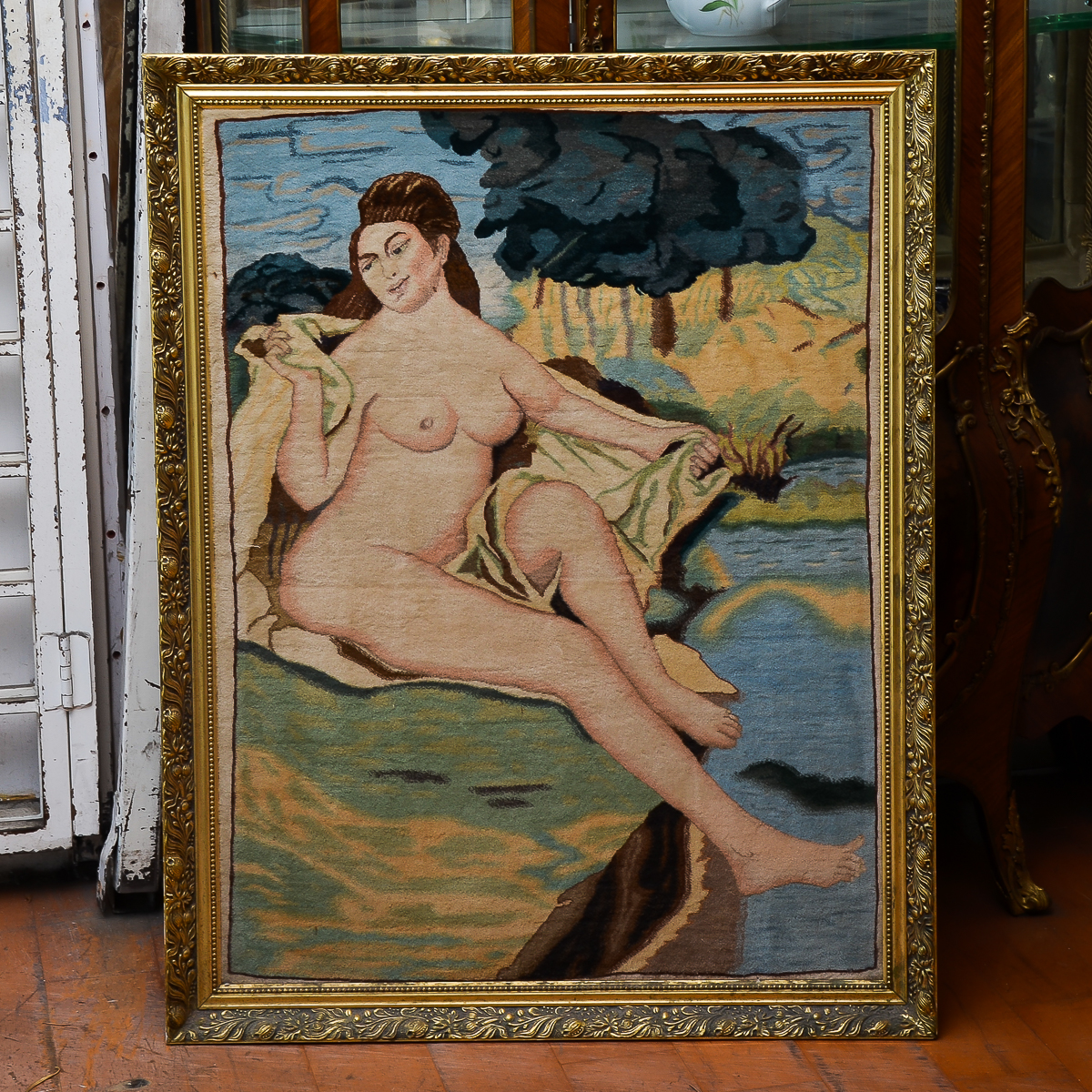 Framed Tabriz Iranian Hand-Knotted Wool Rug