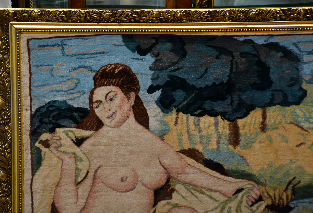 Framed Tabriz Iranian Hand-Knotted Wool Rug