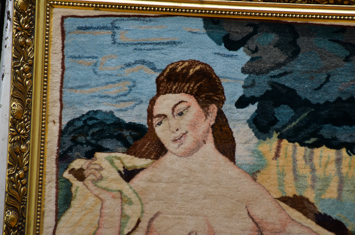 Framed Tabriz Iranian Hand-Knotted Wool Rug