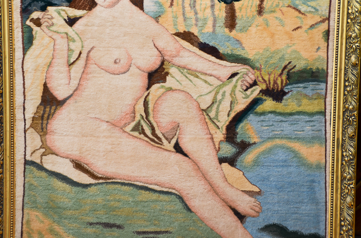 Framed Tabriz Iranian Hand-Knotted Wool Rug