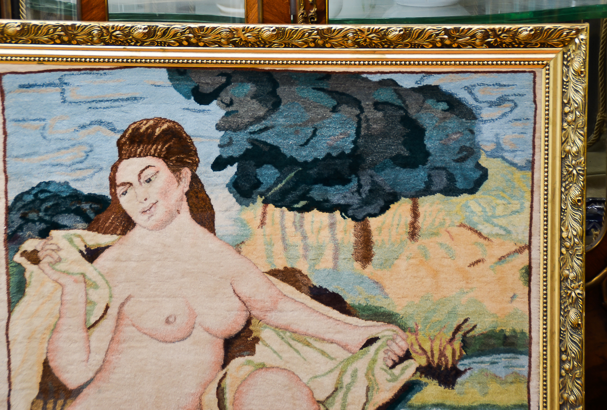 Framed Tabriz Iranian Hand-Knotted Wool Rug