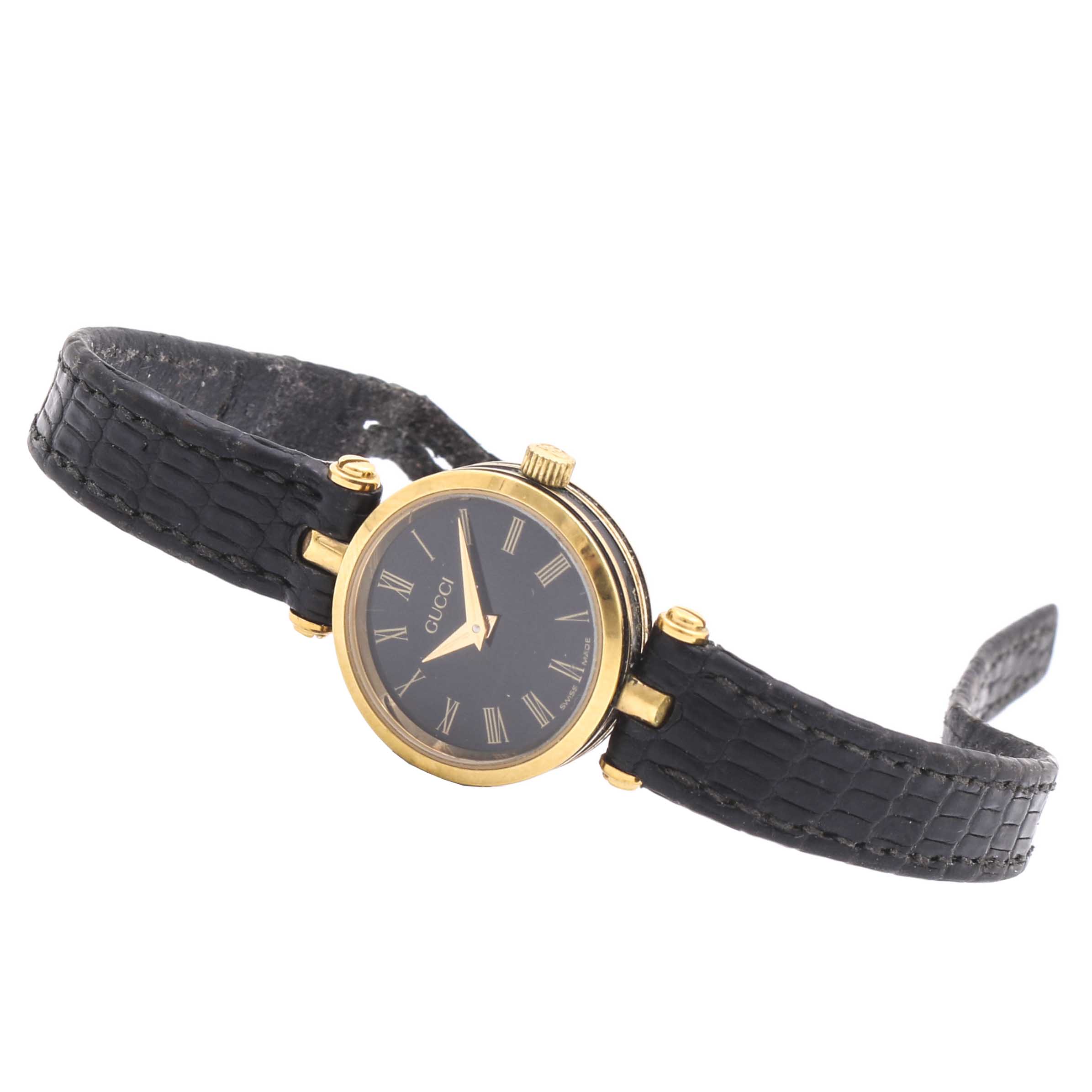 Gucci Black Analog Watch With Gold Tone Watch Case