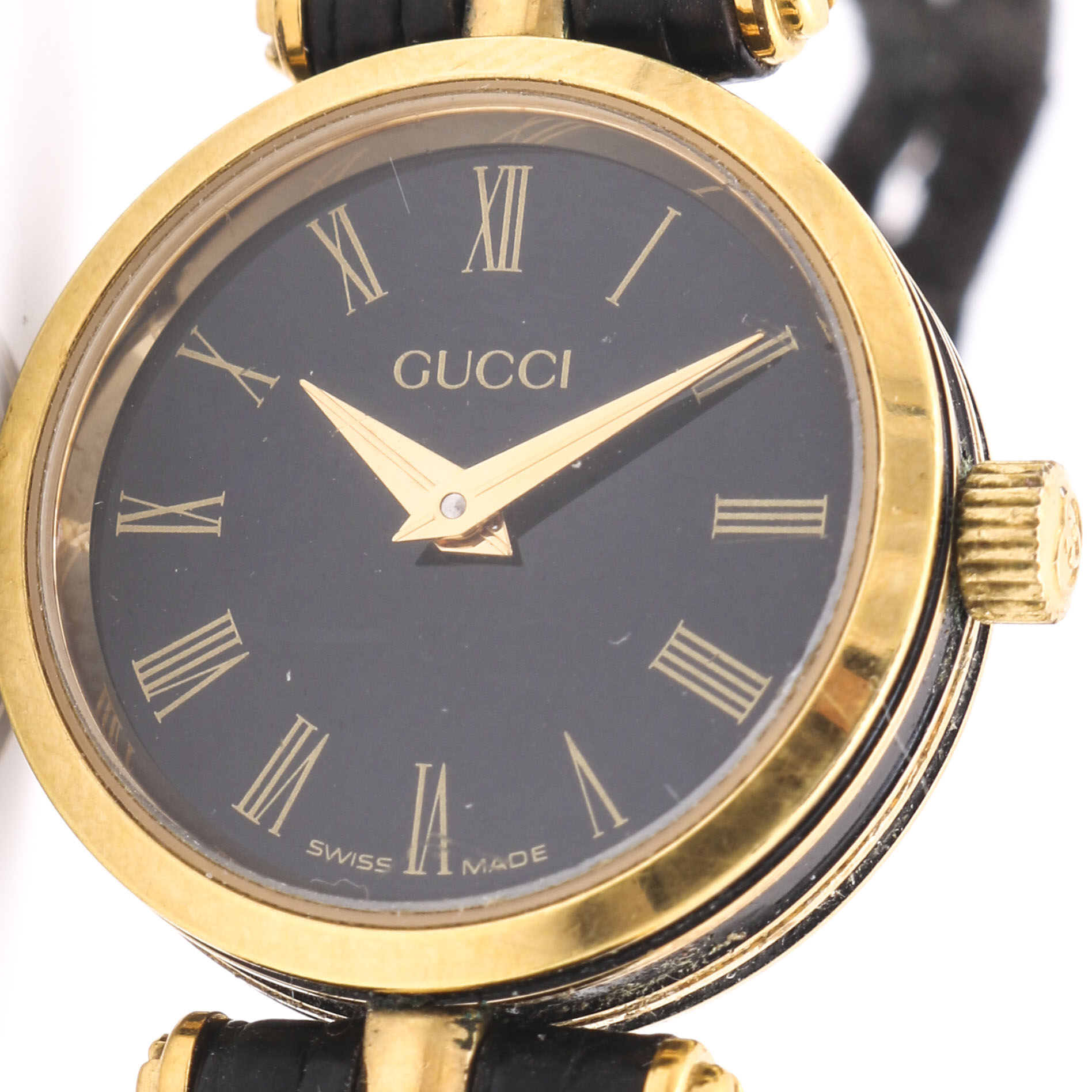 Gucci Black Analog Watch With Gold Tone Watch Case