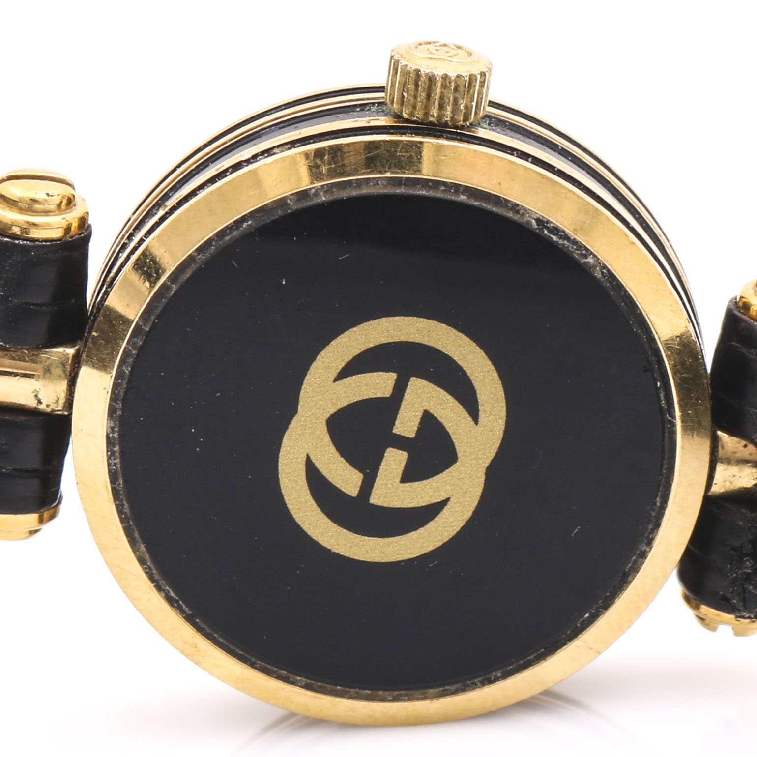 Gucci Black Analog Watch With Gold Tone Watch Case