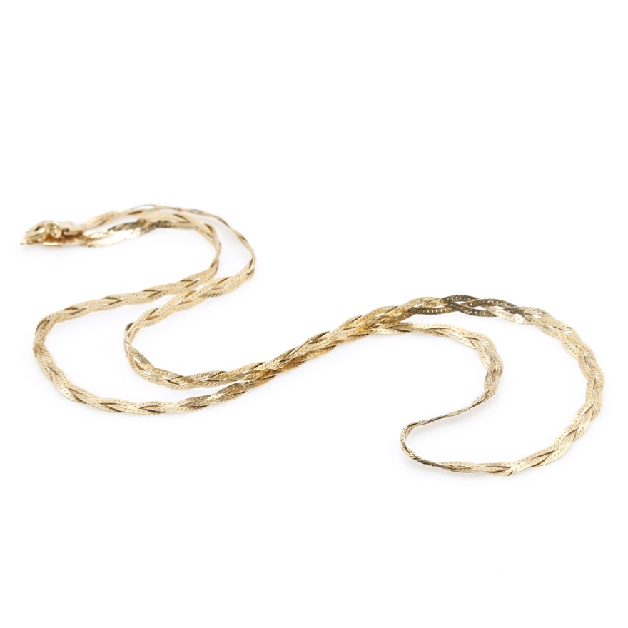 14K Yellow Gold Braided Herringbone Chain Necklace