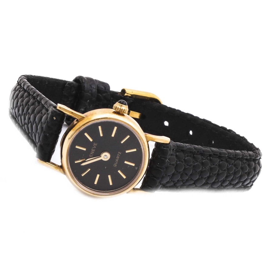 Geneve Black and 14K Yellow Gold Quartz Watch