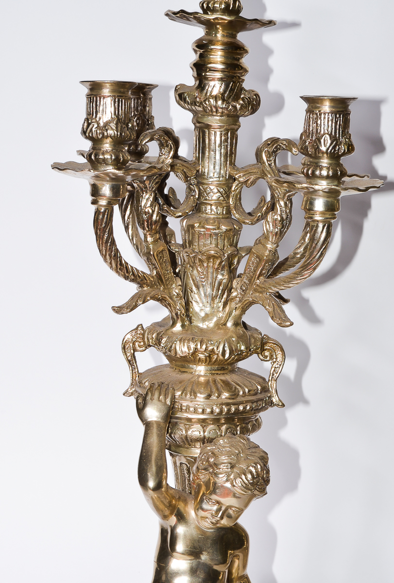 Pair of Silver Plated Candelabras with Cherubs