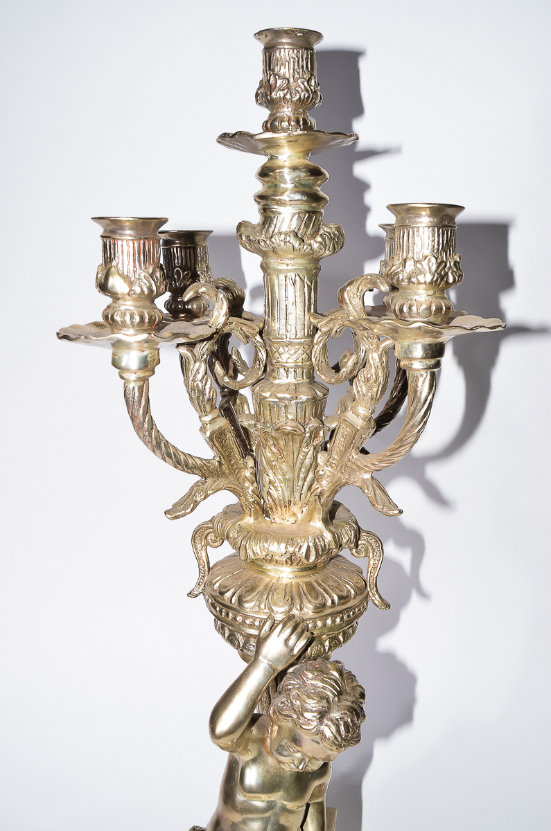 Pair of Silver Plated Candelabras with Cherubs