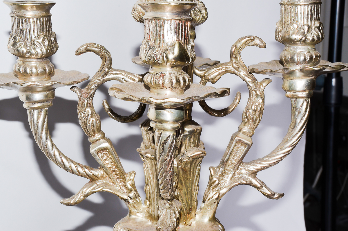 Pair of Silver Plated Candelabras with Cherubs