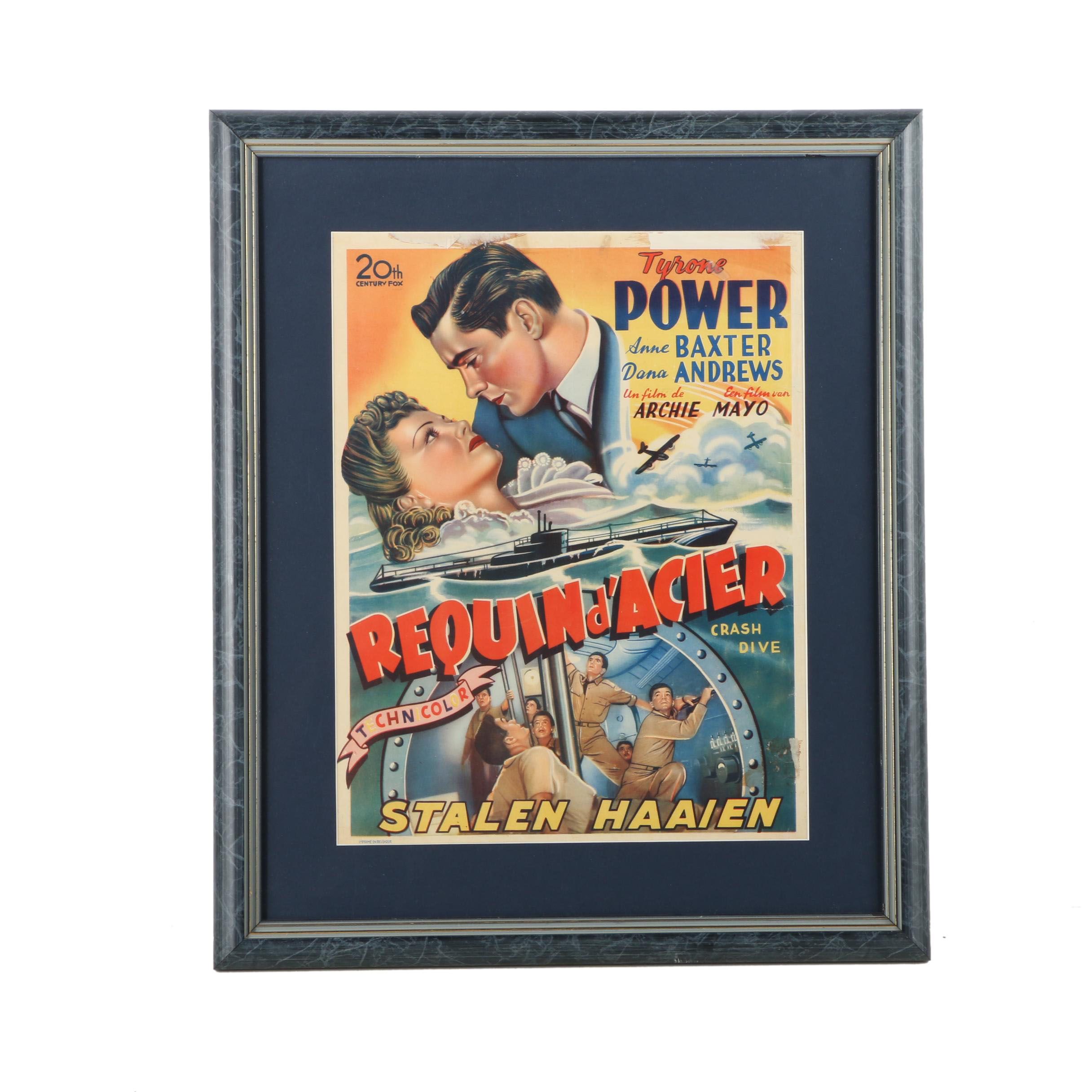 1940s Belgian Poster for "Crash Dive"/"Requin d'Acier"/"Stalen Haaien"