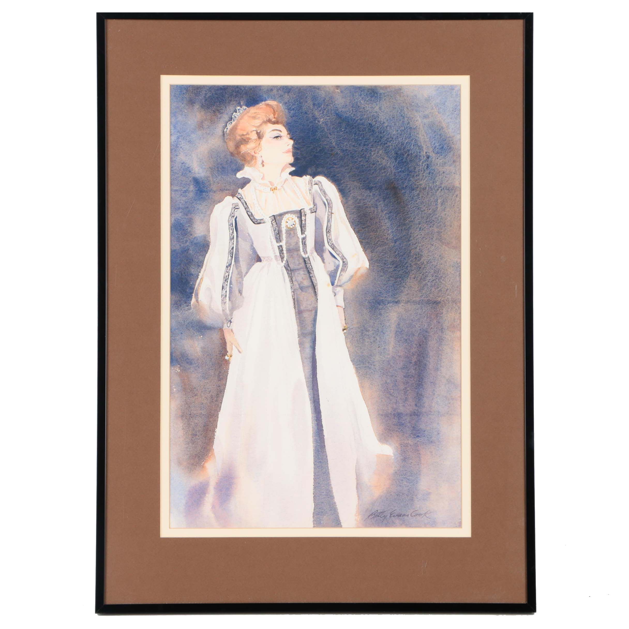 Betty Evans Cook Watercolor Painting of Costumed Woman