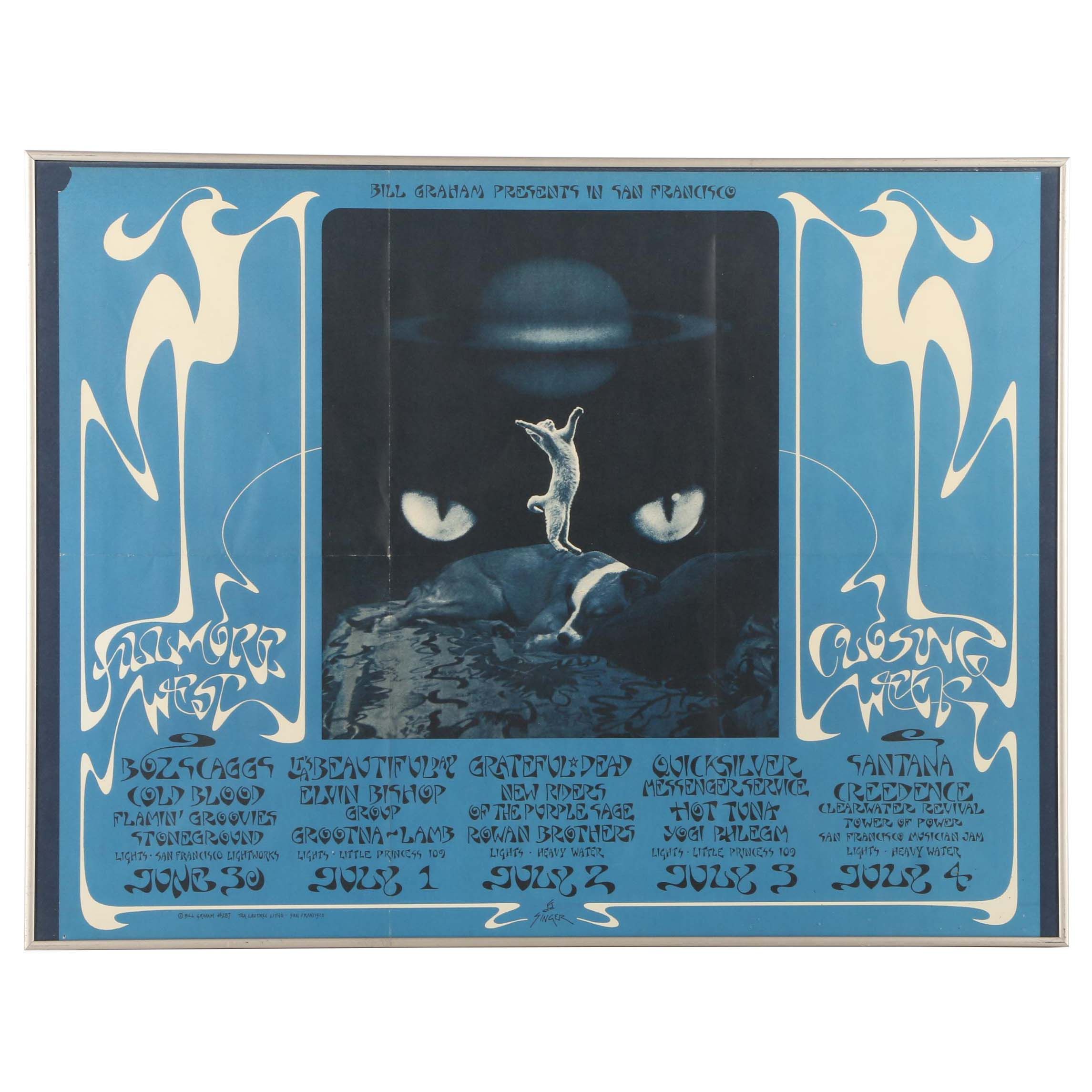 1972 Tea Lautrec Litho Offset Lithograph After "Fillmore West Closing Week" Poster