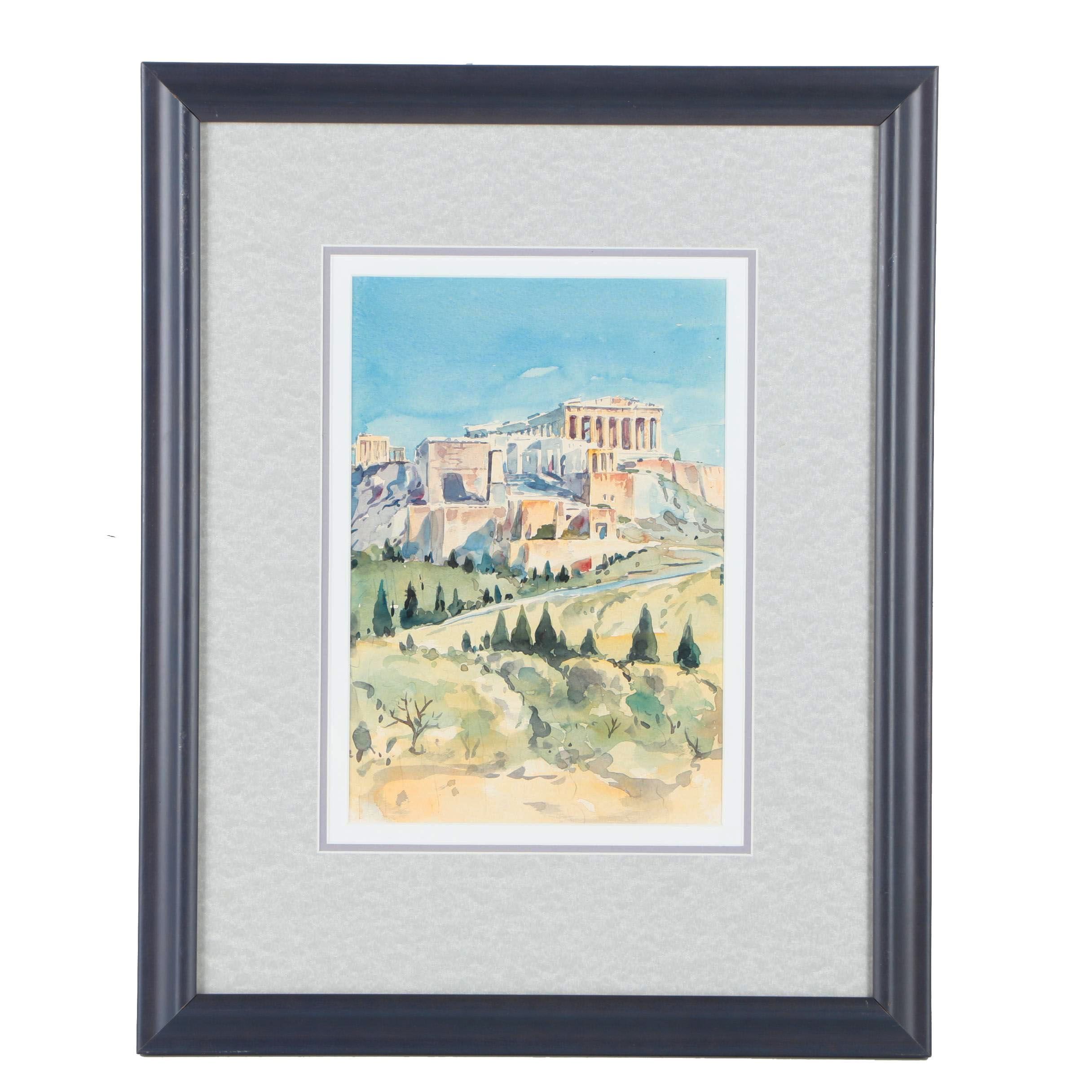 Watercolor on Paper of the Acropolis of Athens