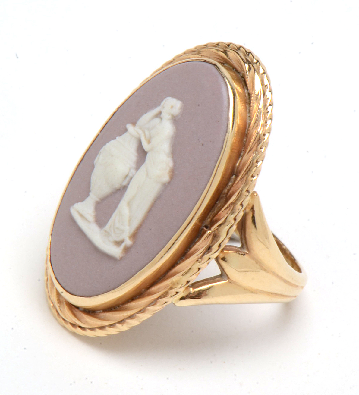 Vintage 14K Yellow Gold Wedgwood Pink Blush Jasperware Cameo Ring