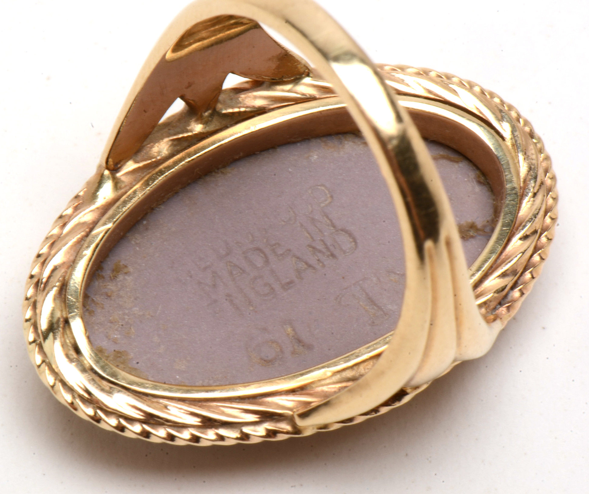 Vintage 14K Yellow Gold Wedgwood Pink Blush Jasperware Cameo Ring