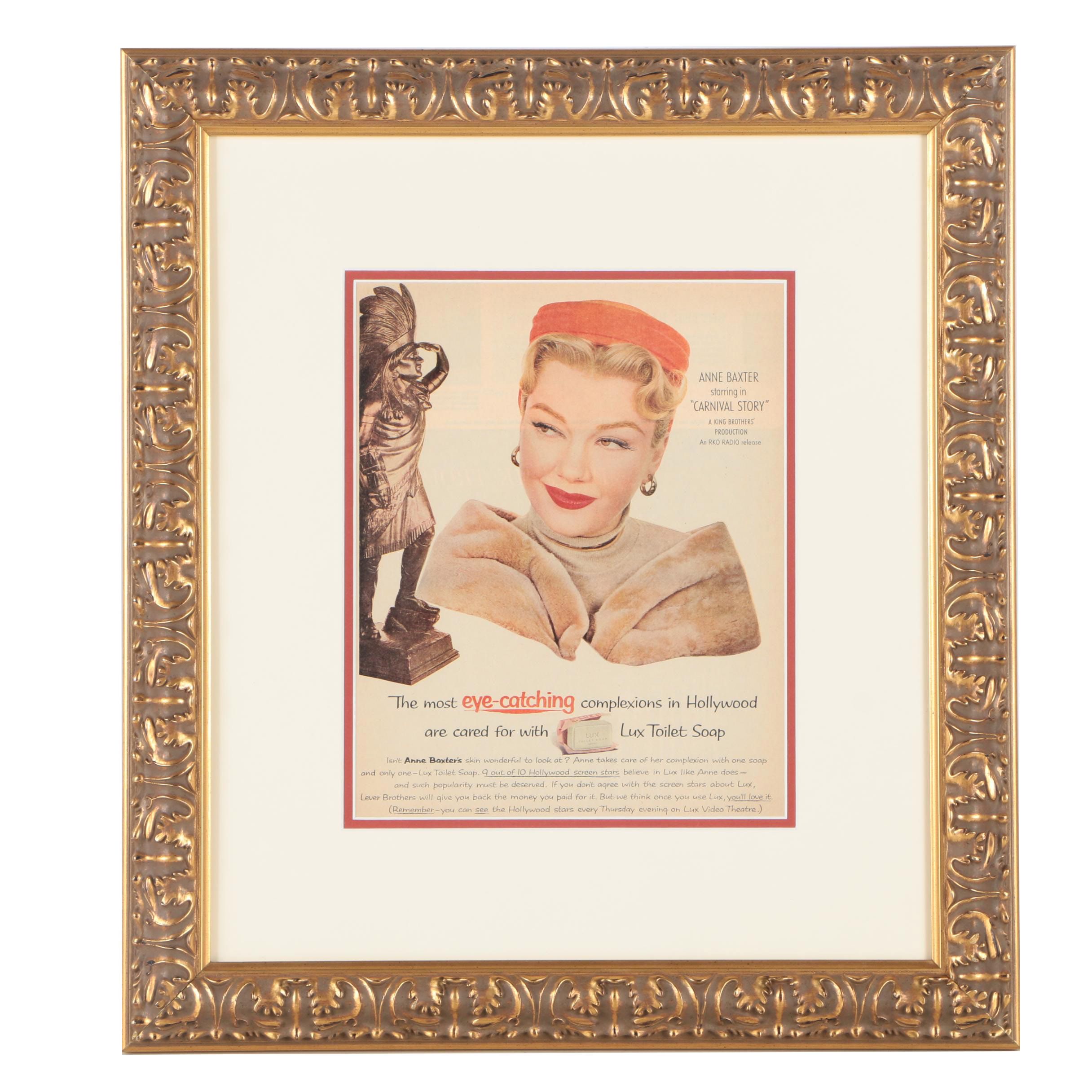 1953 Print Advertisement for Lux Toilet Soap Featuring Anne Baxter