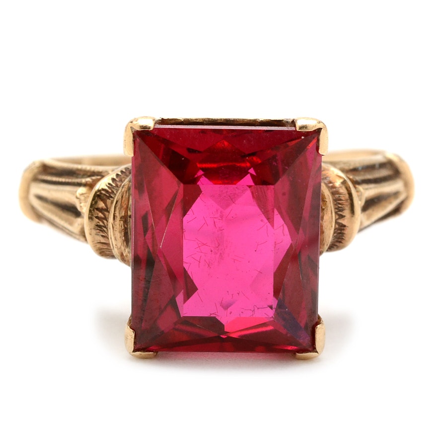 Victorian 10K Yellow Gold Synthetic Ruby Ring