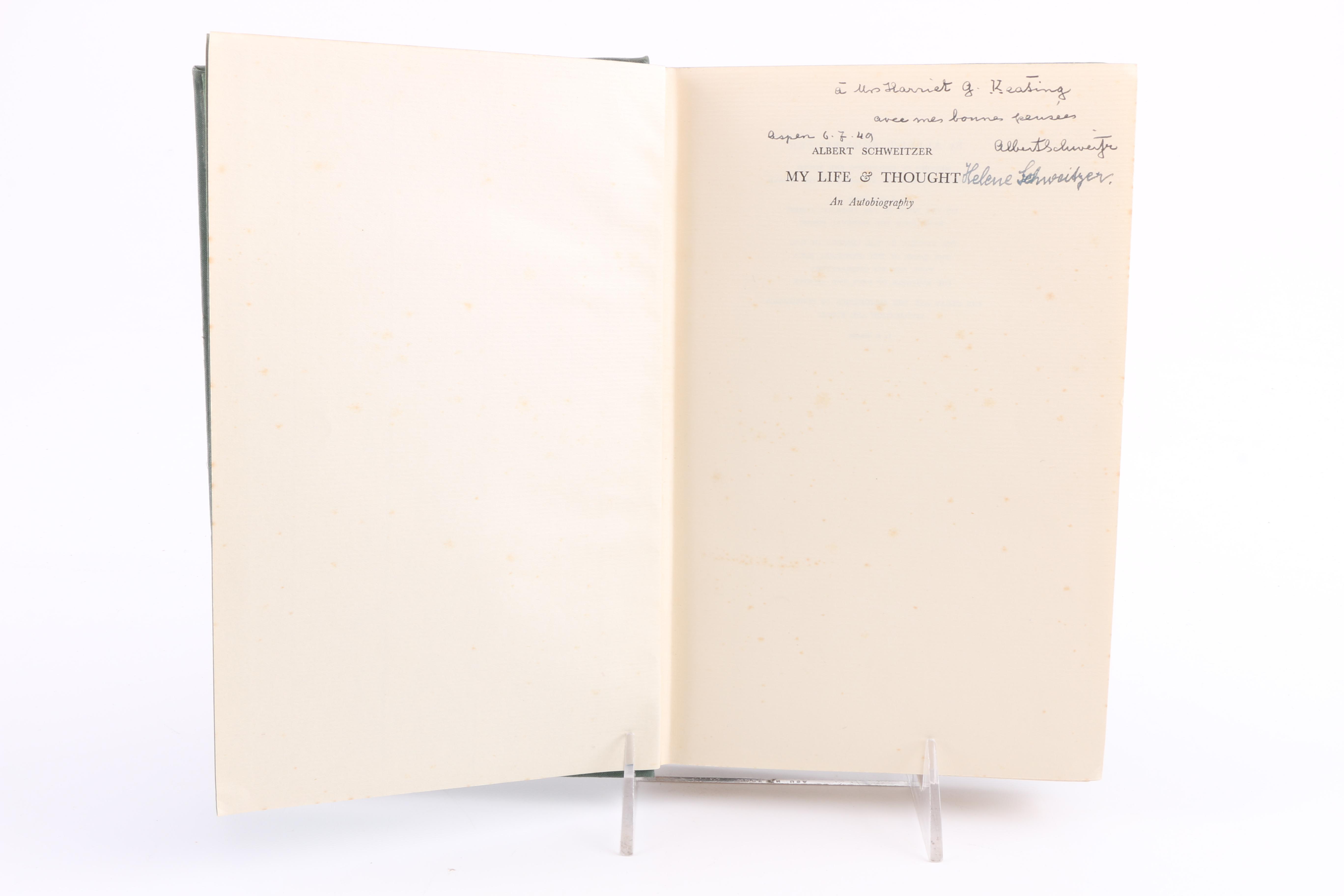 Albert Schweitzer Signed Copy "My Life & Thought: An Autobiography"