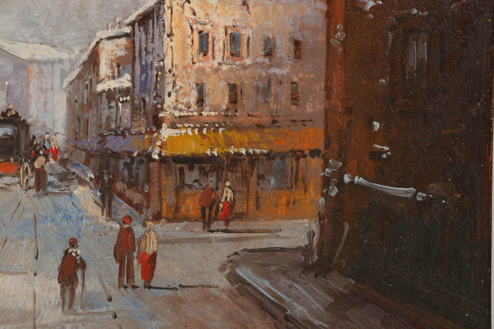 G. Martelli Oil Painting on Copper Plate of Parisian Street Scene