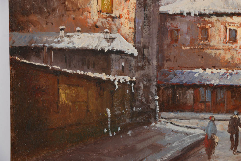 G. Martelli Oil Painting on Copper Plate of Parisian Street Scene