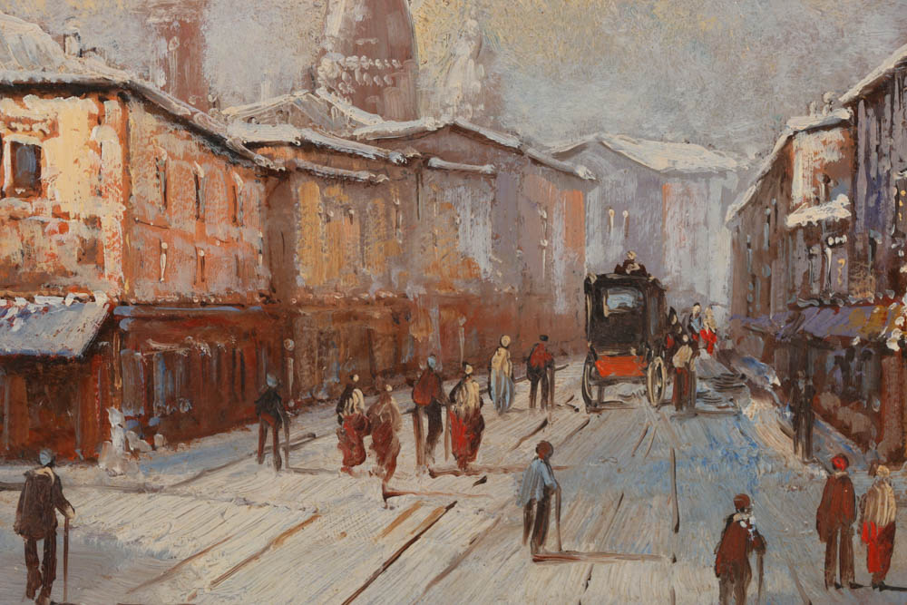 G. Martelli Oil Painting on Copper Plate of Parisian Street Scene