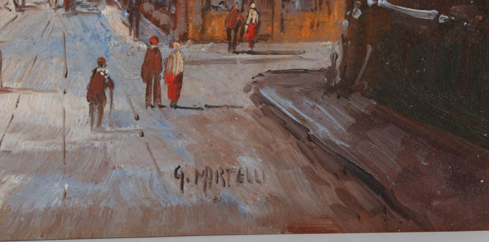 G. Martelli Oil Painting on Copper Plate of Parisian Street Scene