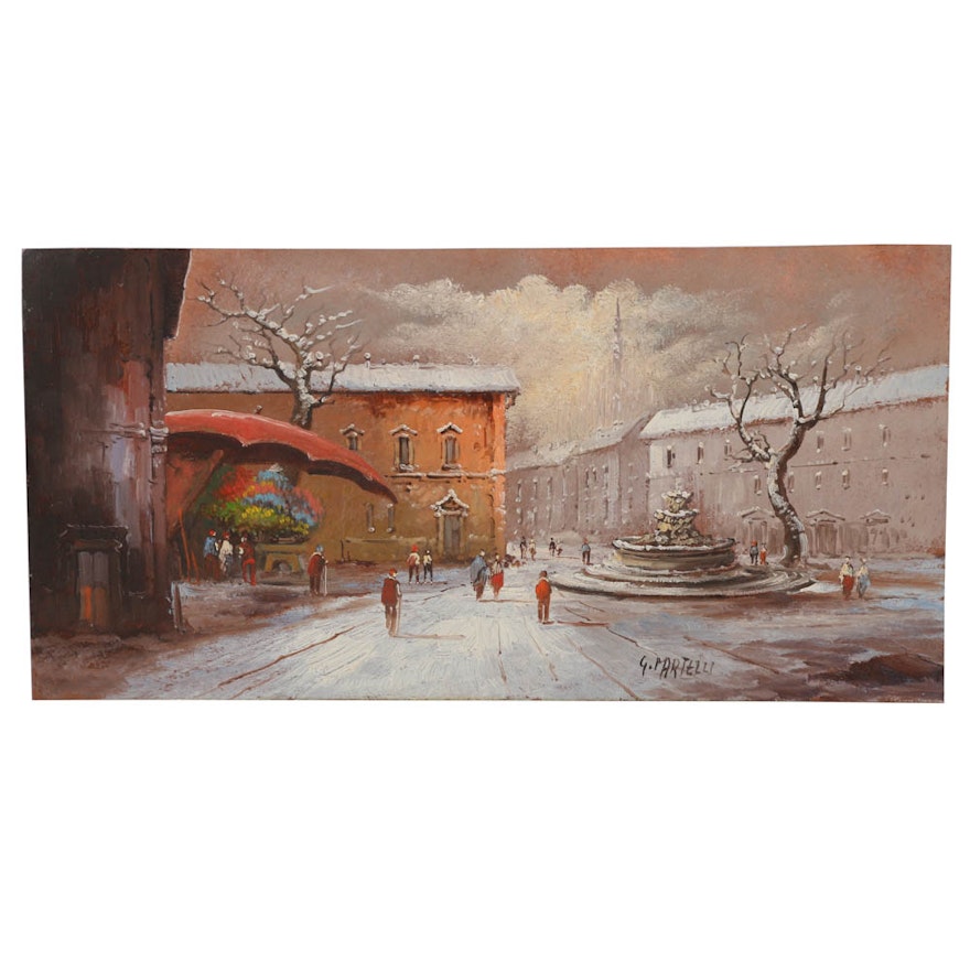 G. Martelli Oil Painting on Copper Plate Street Scene
