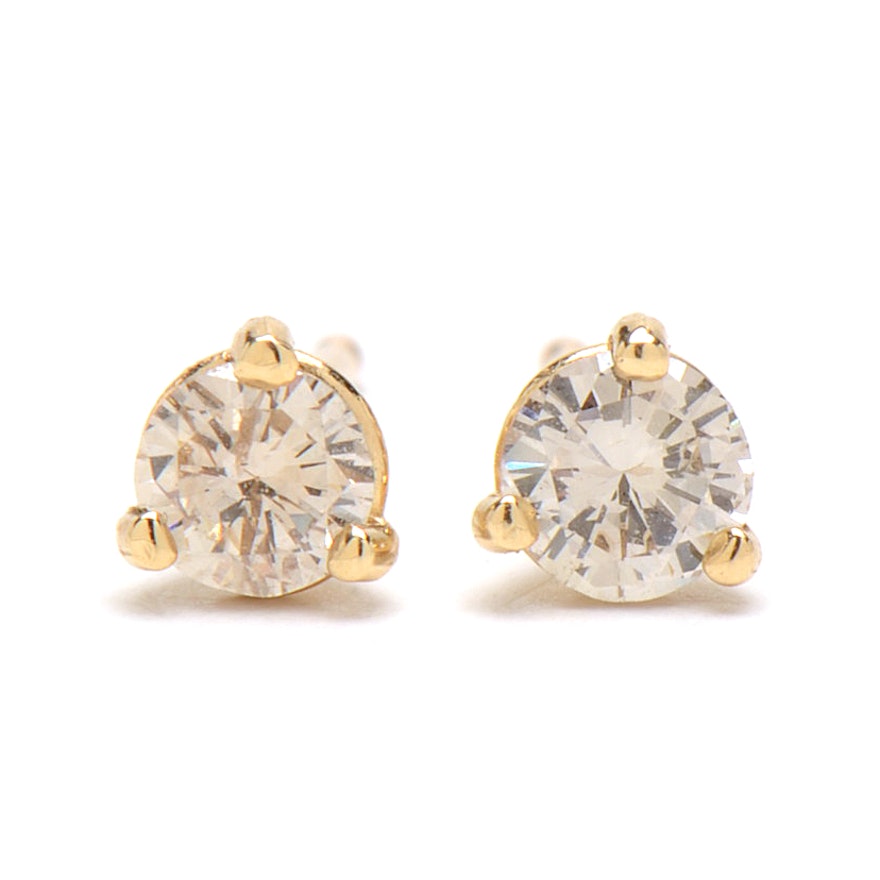Pair of 14K Yellow Gold Diamond Stud Earrings