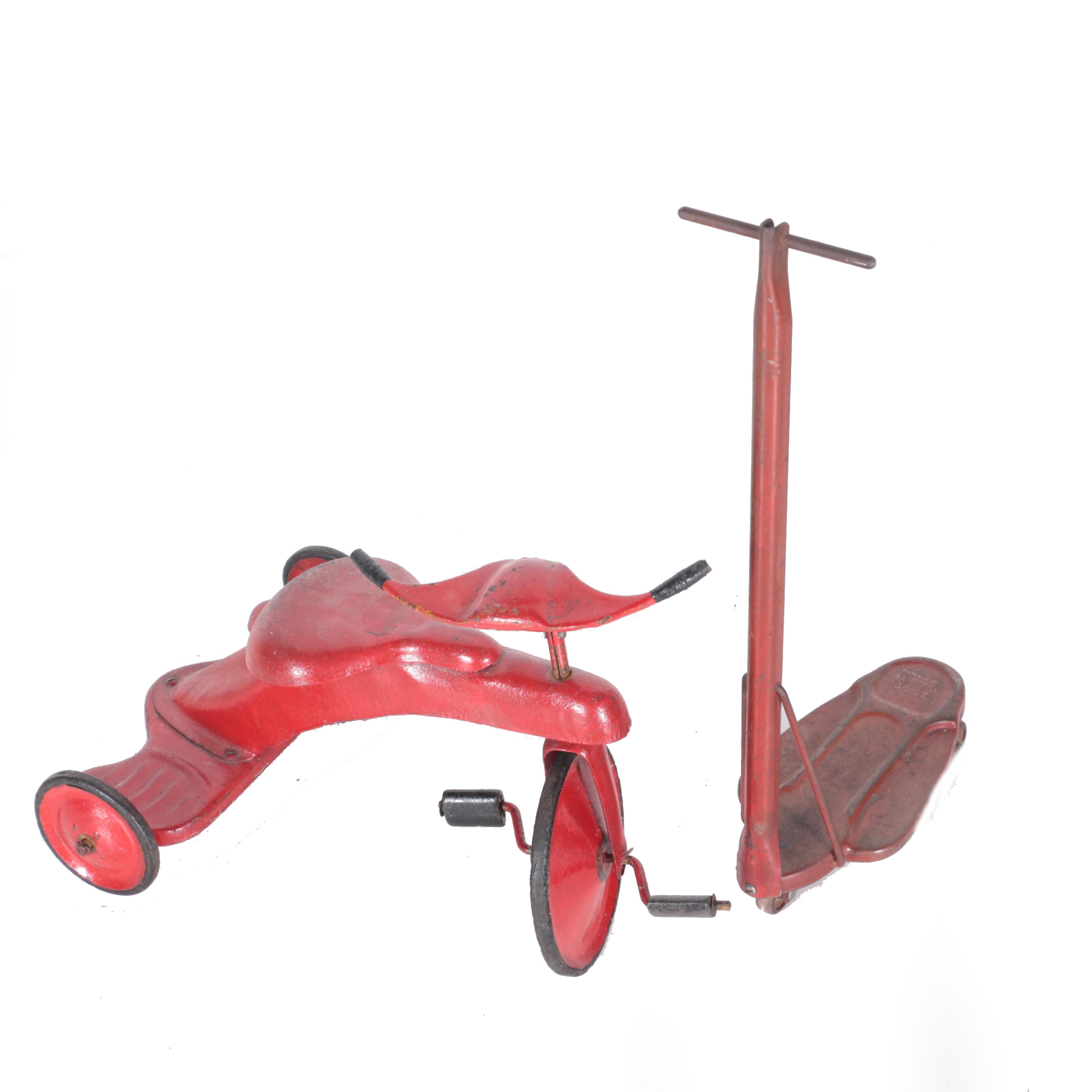 Vintage Kick Scooter and Tricycle