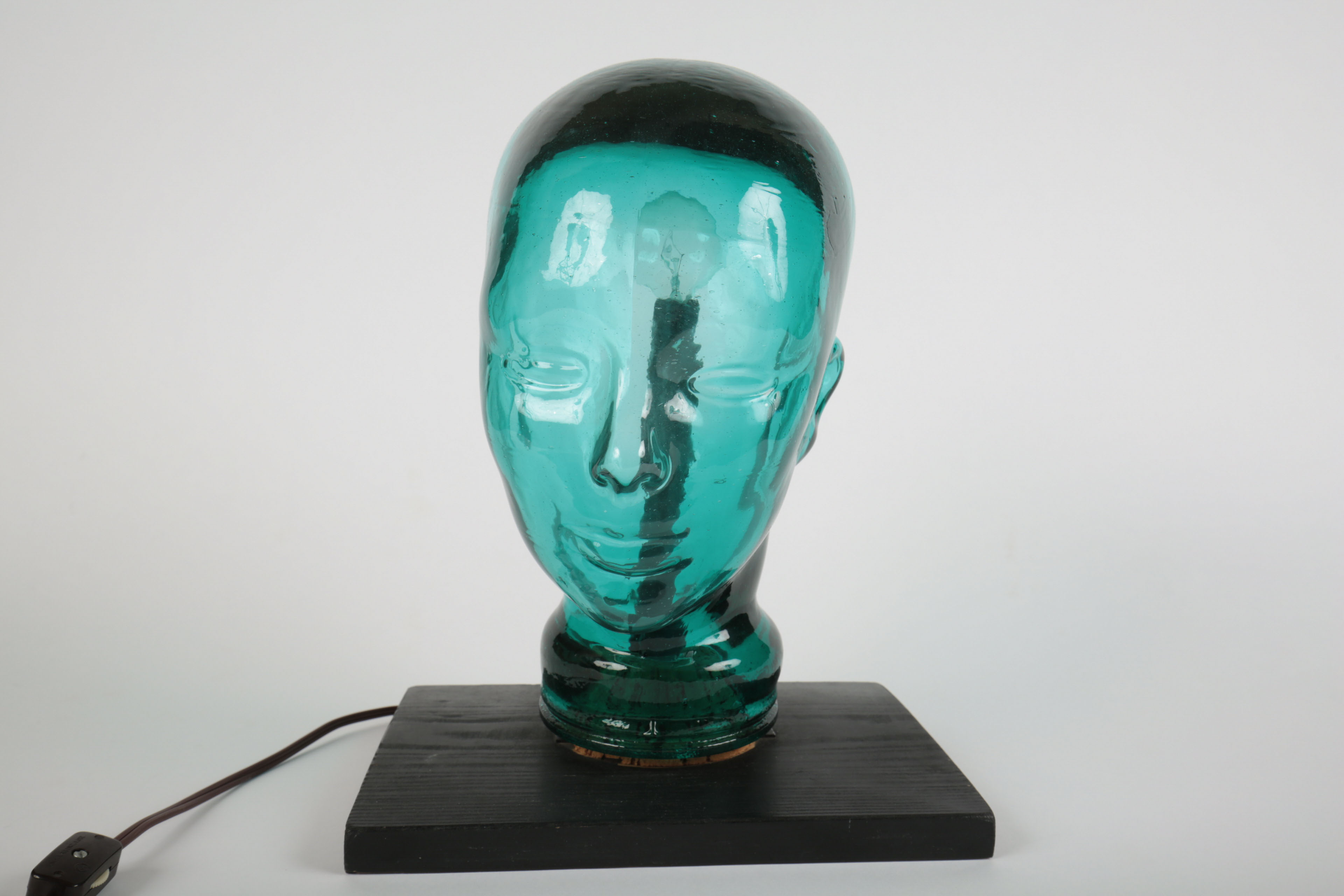 Blue Glass Mannequin Head Lamp