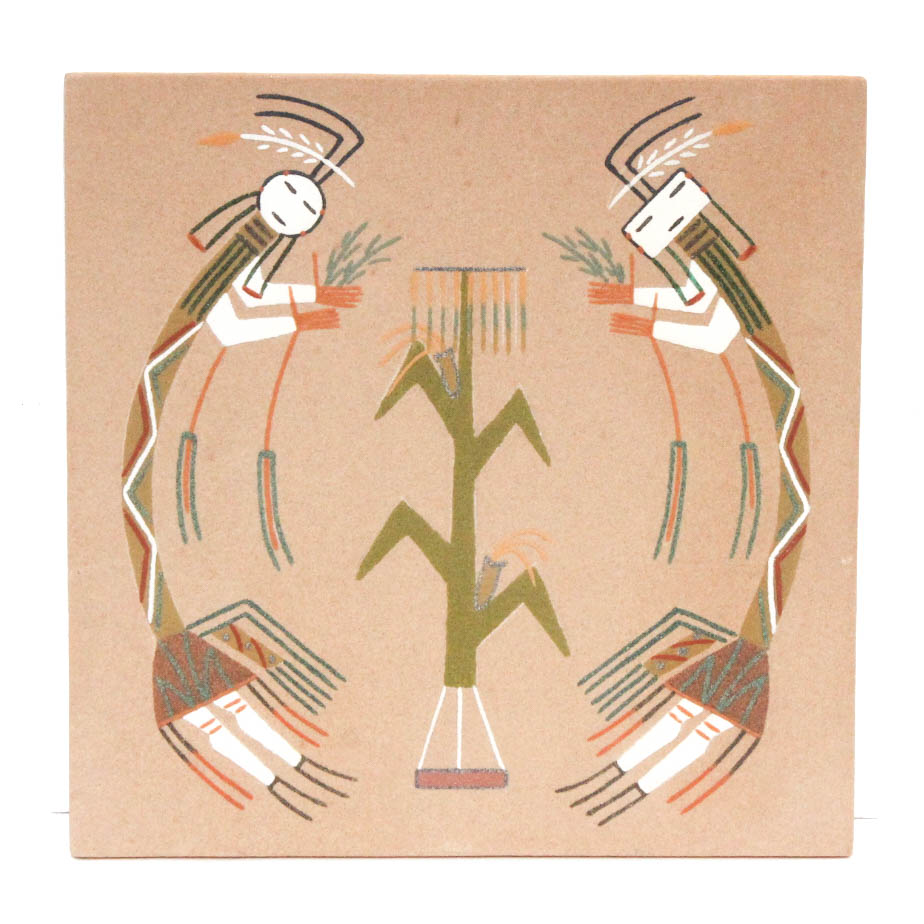 Original S. Watchman Navajo Sand Art "Rainbow with Corn"