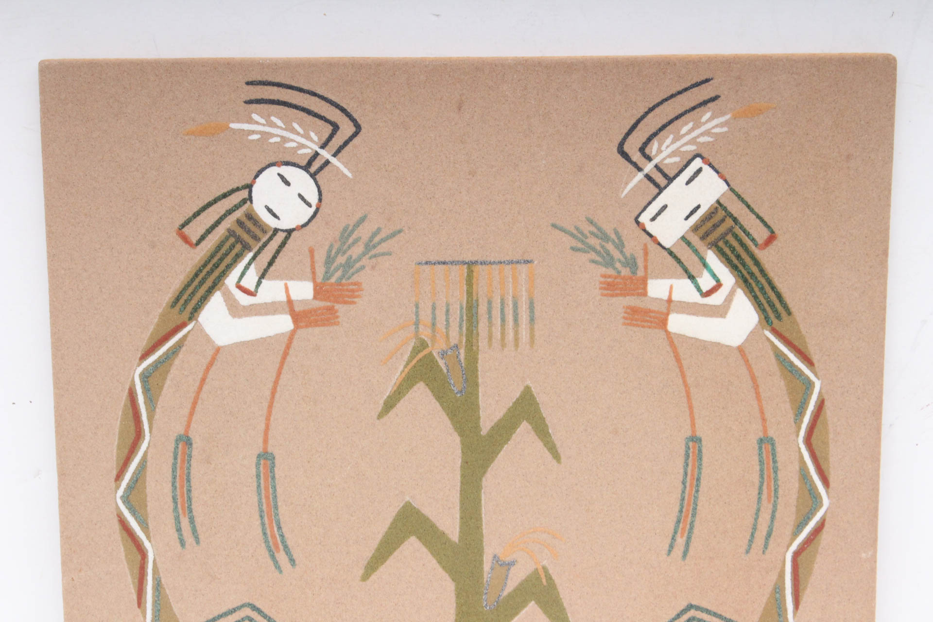 Original S. Watchman Navajo Sand Art "Rainbow with Corn"