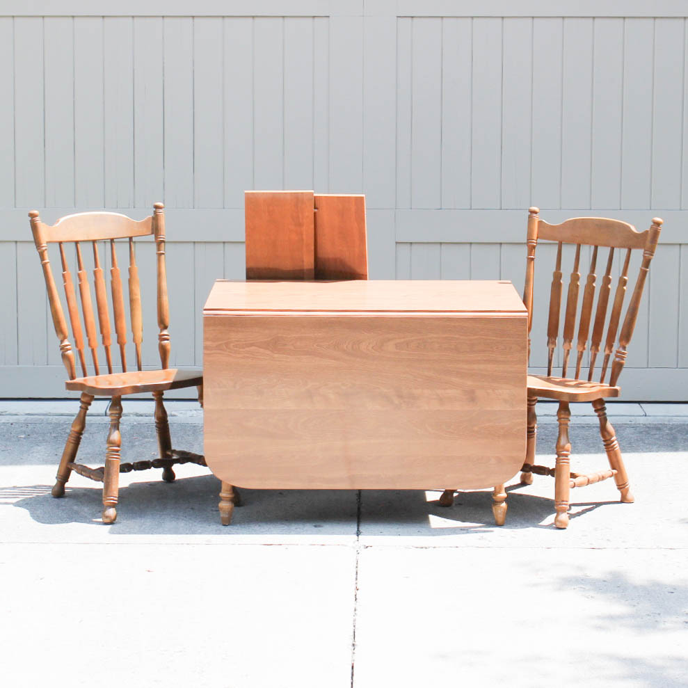 Ethan Allen Wood Veneer Drop Leaf Table and Chairs