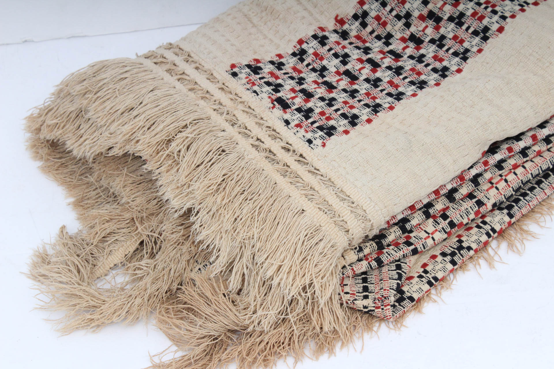 Antique Jacquard Woven Wool Coverlet