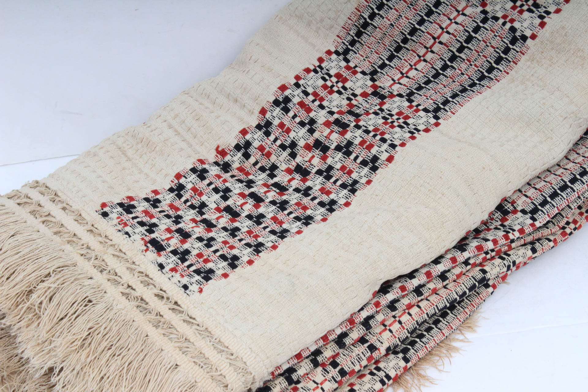 Antique Jacquard Woven Wool Coverlet