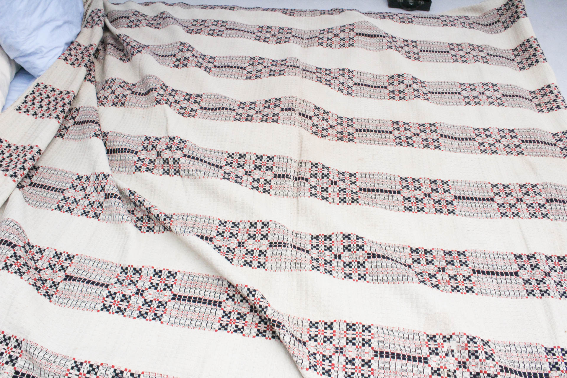 Antique Jacquard Woven Wool Coverlet