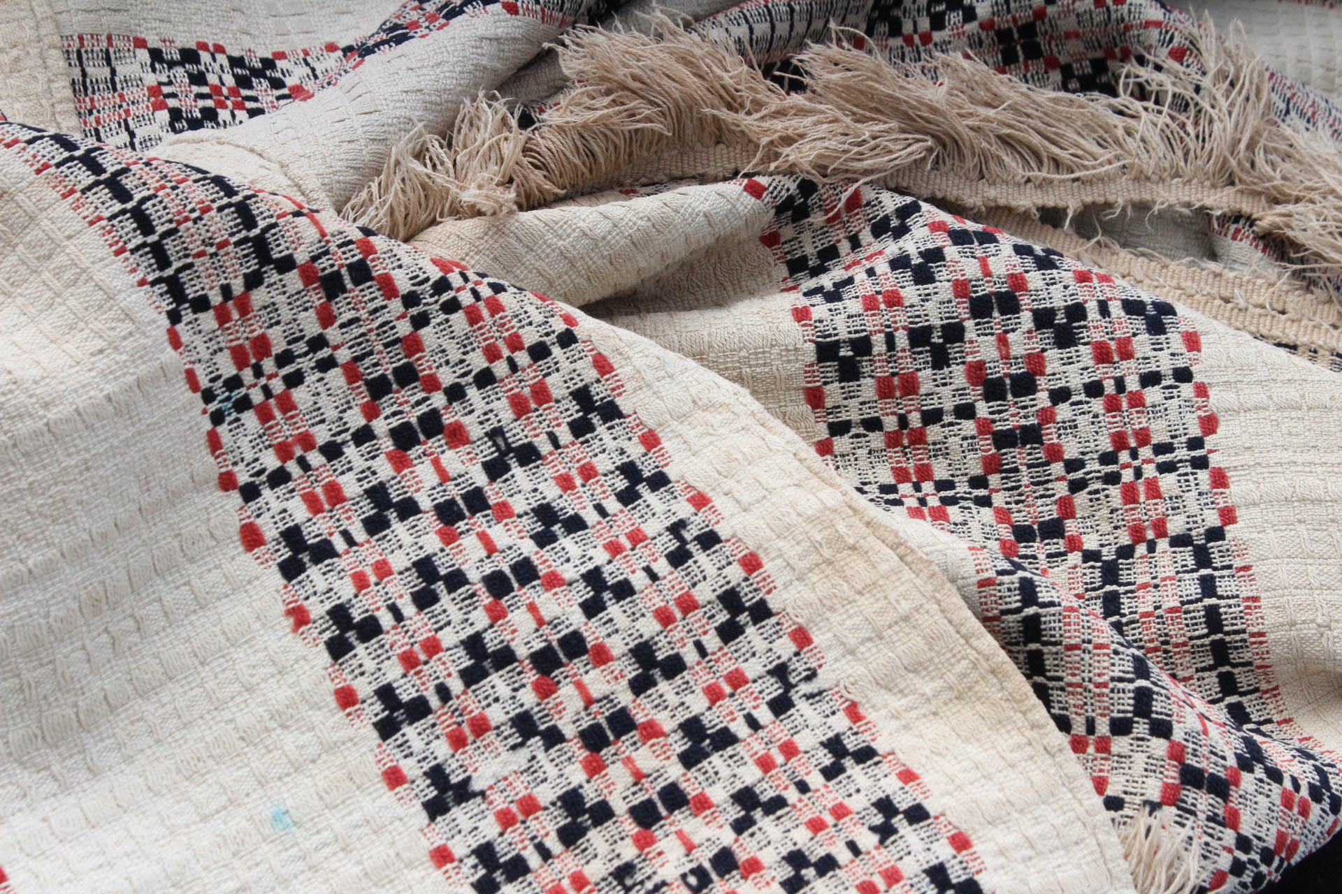 Antique Jacquard Woven Wool Coverlet