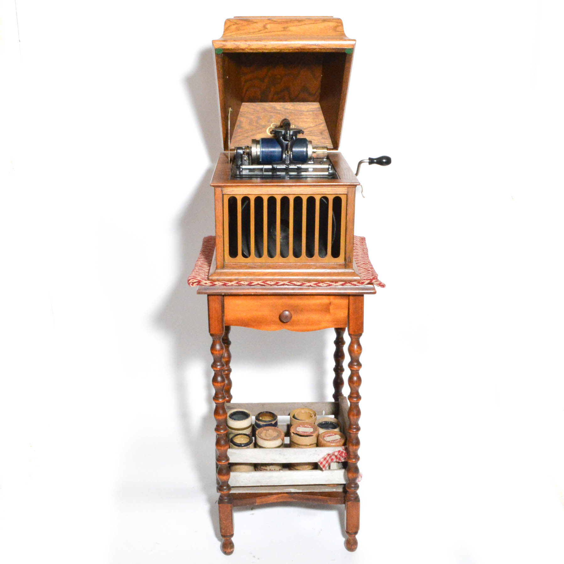 1913 Edison Amberola Phonograph and Cylinders with Side Table