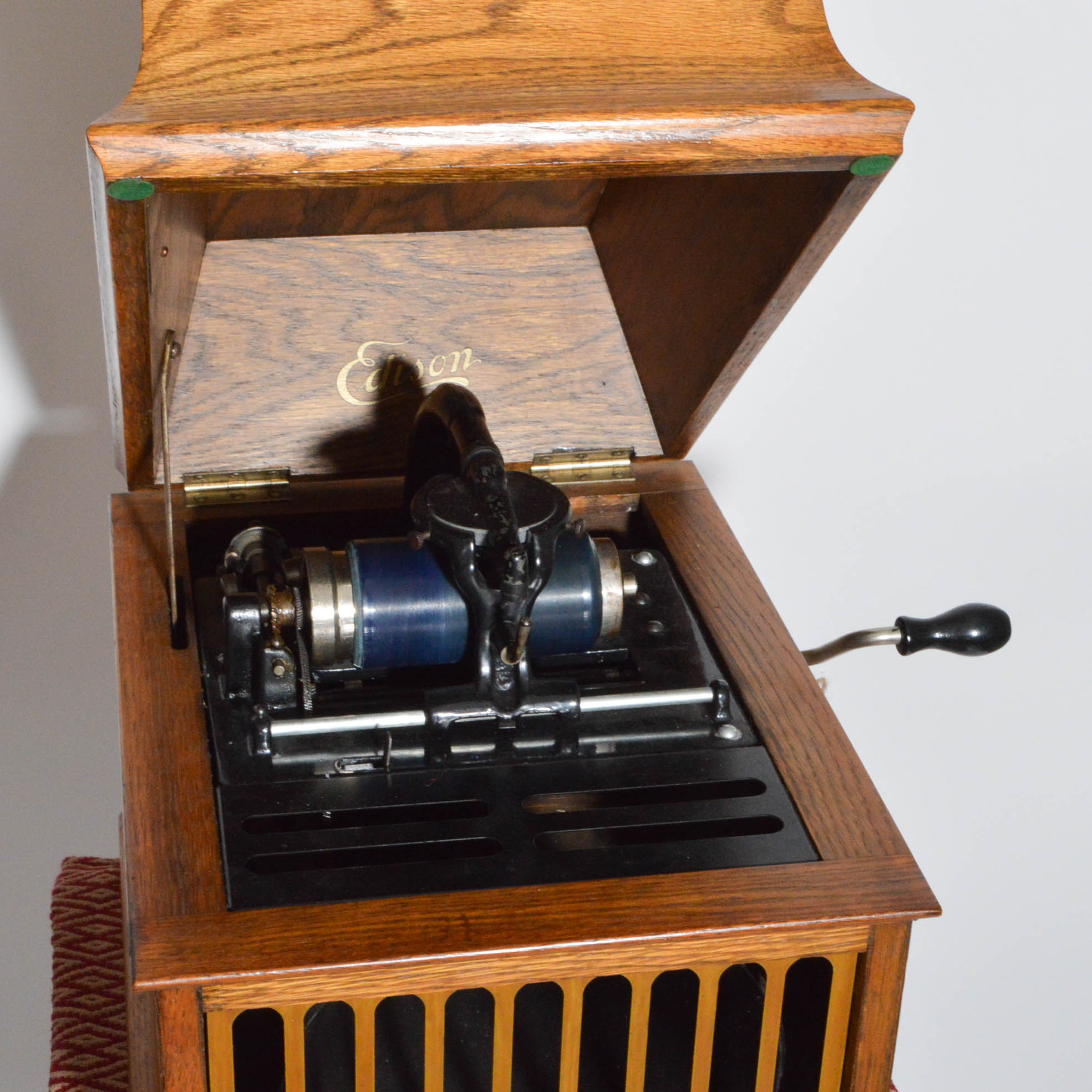1913 Edison Amberola Phonograph and Cylinders with Side Table