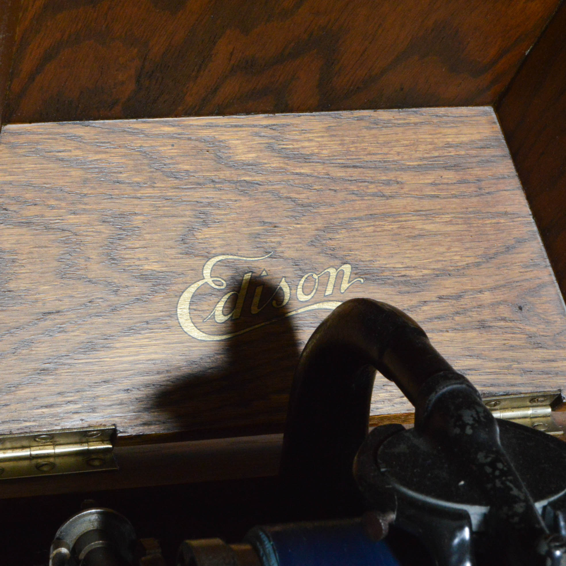 1913 Edison Amberola Phonograph and Cylinders with Side Table
