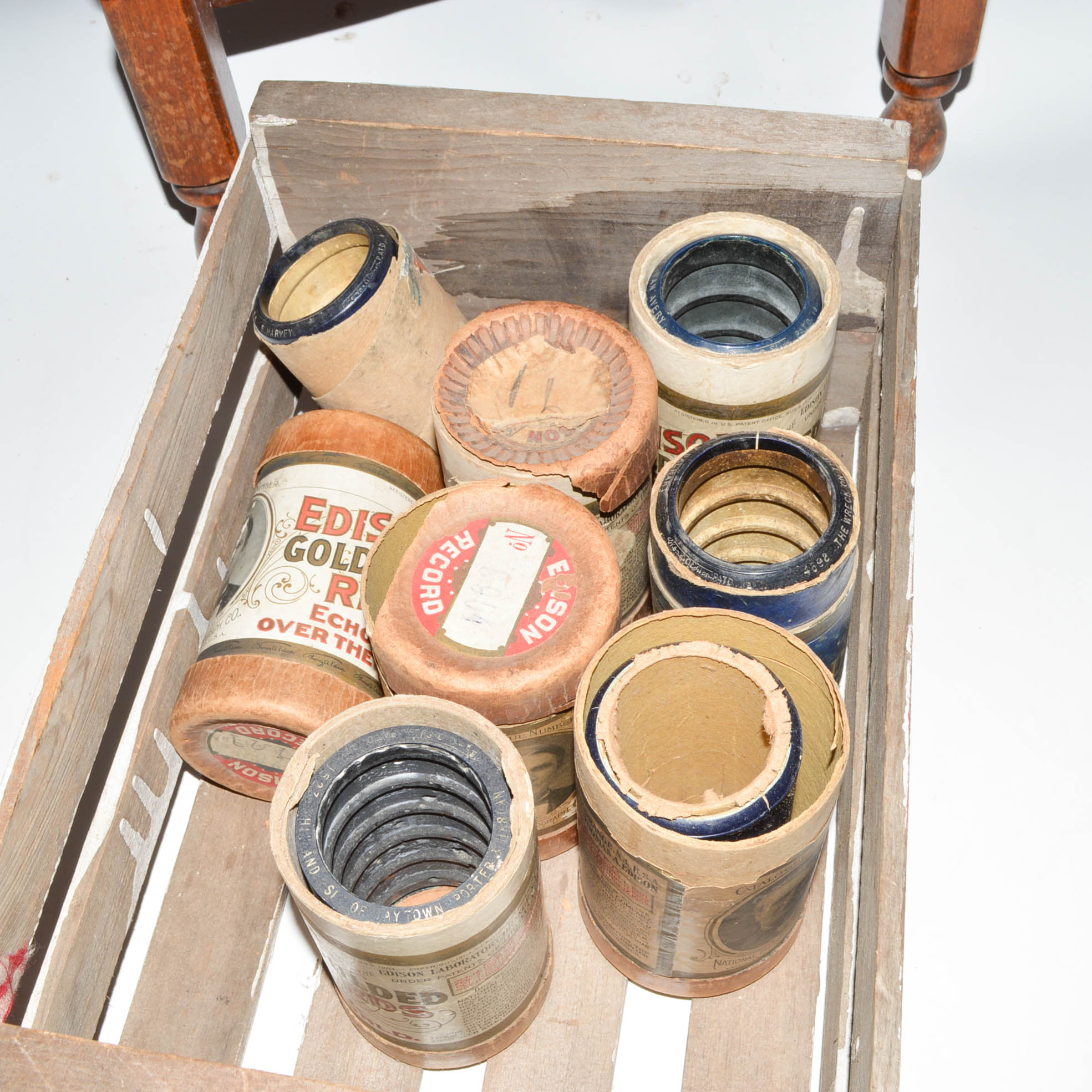 1913 Edison Amberola Phonograph and Cylinders with Side Table