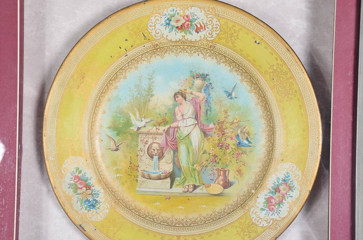 Antique Hand-Painted Porcelain Plate in a Display Frame