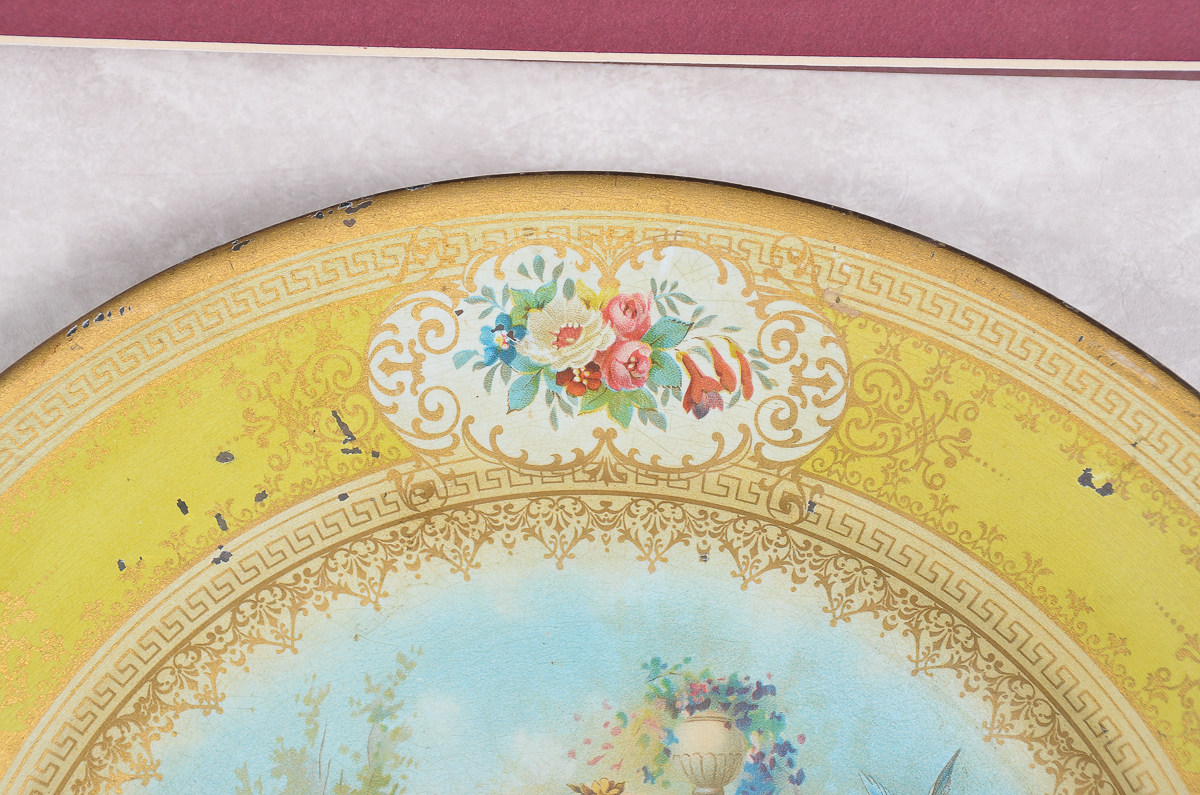 Antique Hand-Painted Porcelain Plate in a Display Frame