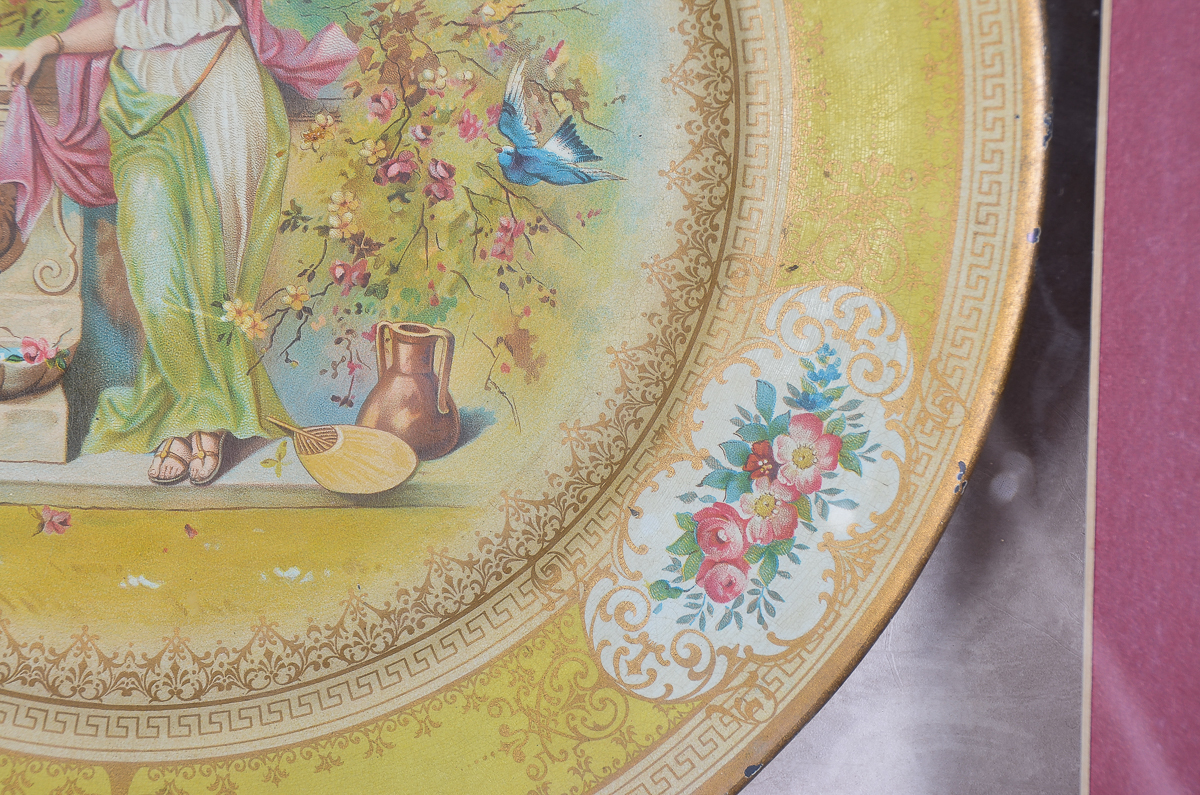 Antique Hand-Painted Porcelain Plate in a Display Frame