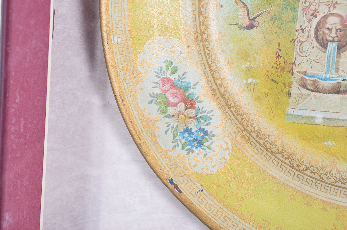 Antique Hand-Painted Porcelain Plate in a Display Frame