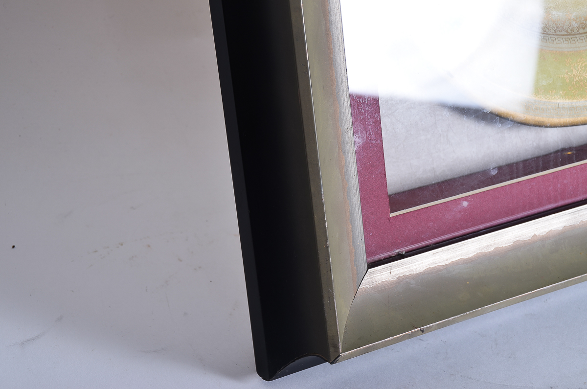 Antique Hand-Painted Porcelain Plate in a Display Frame